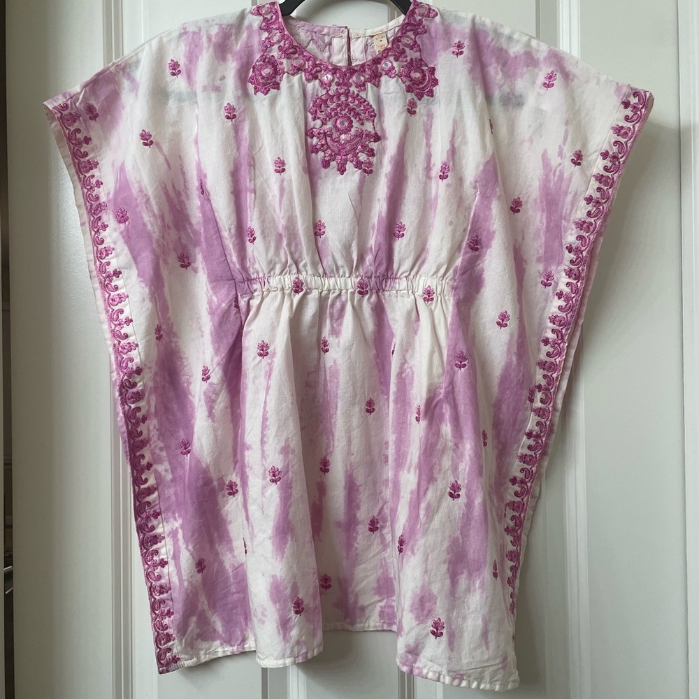 Kids Pink and White Embroidered Kaftan